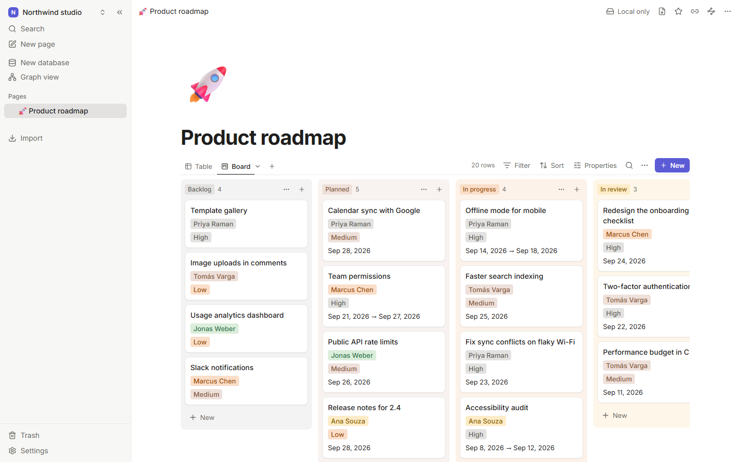 A project board grouped by status