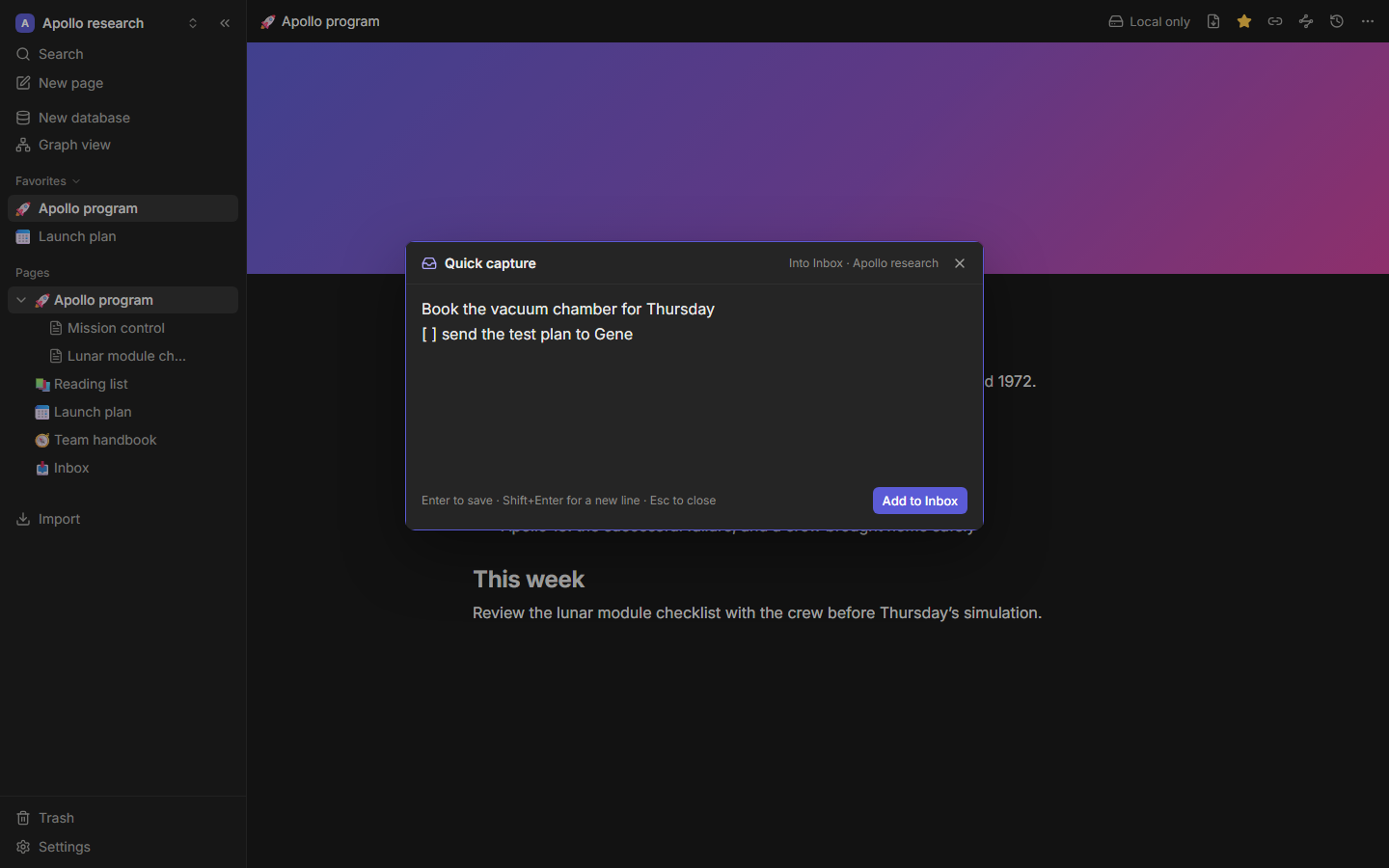 The quick capture window