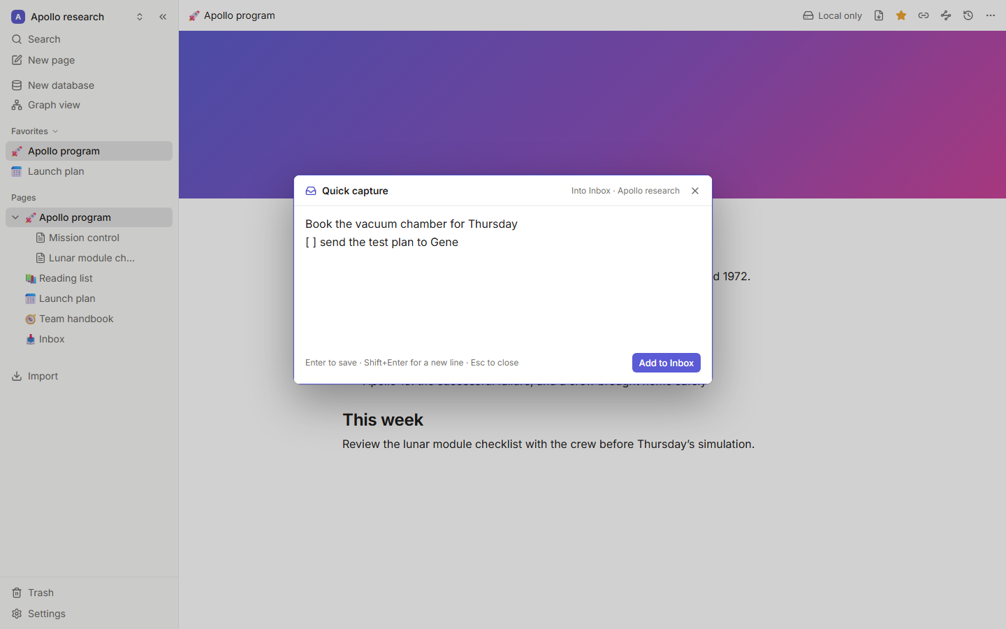 The quick capture window
